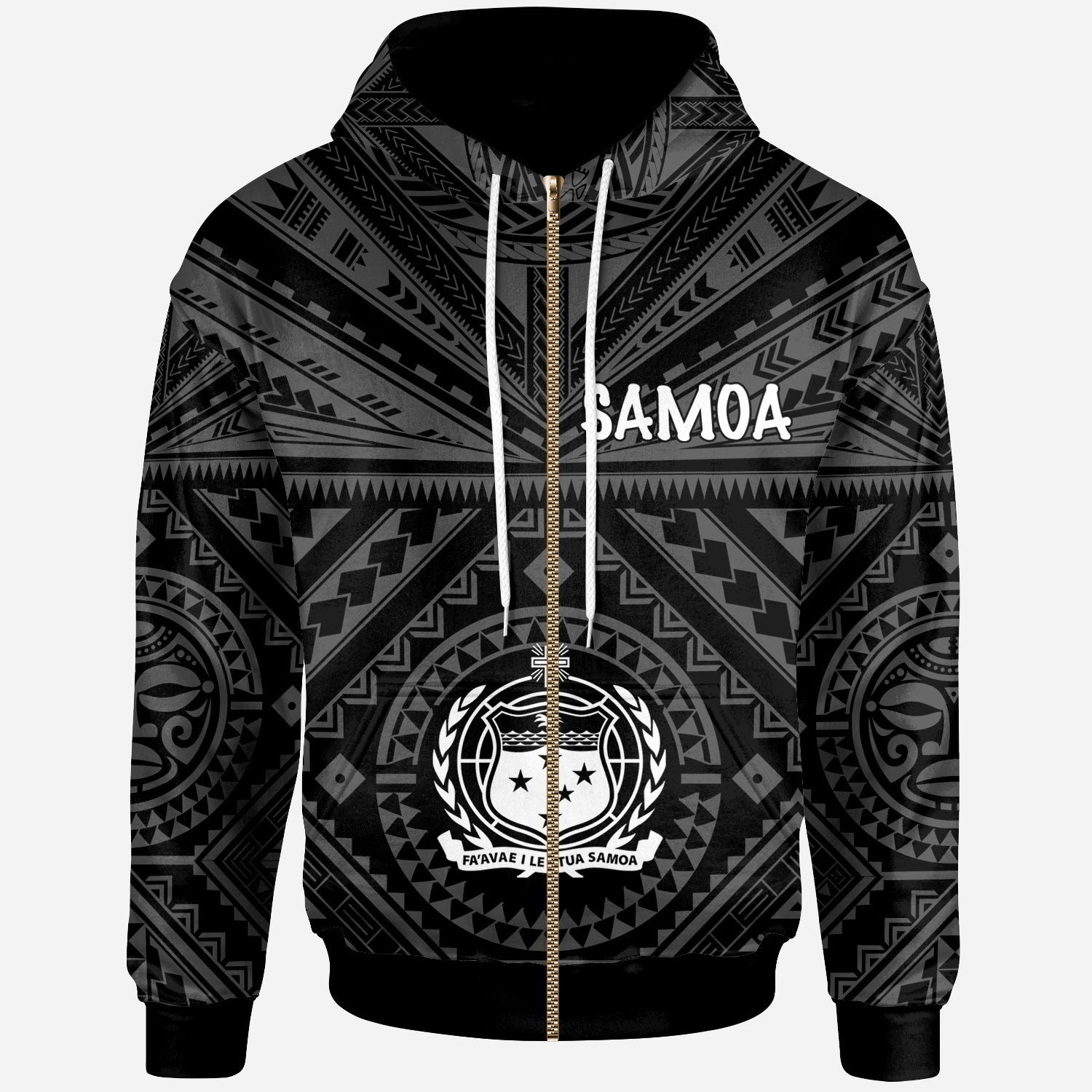 Samoa Zip up Hoodie Samoa Seal In Polynesian Tattoo Style Unisex Black - Polynesian Pride