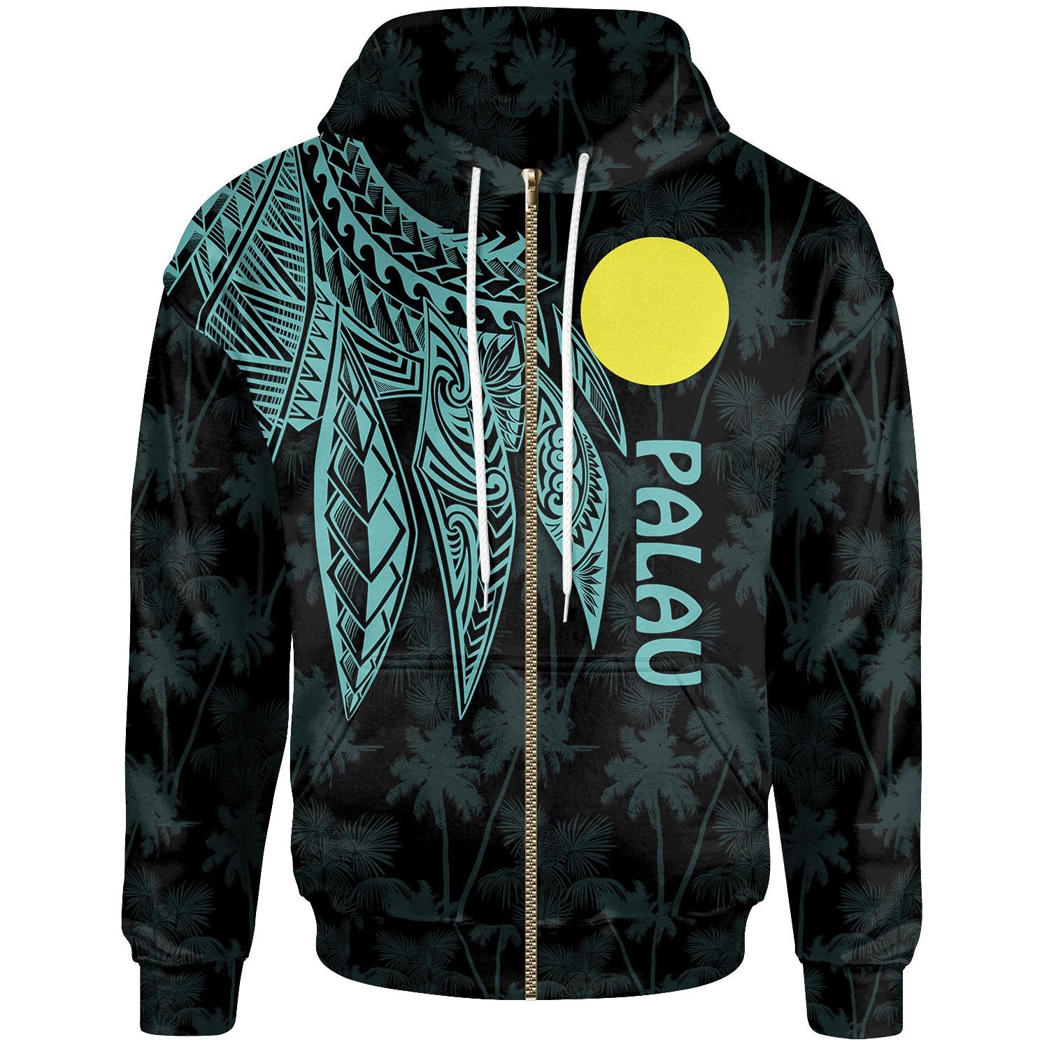 Palau Polynesian Zip up Hoodie Polynesian Wings (Turquoise) Unisex Turquoise - Polynesian Pride