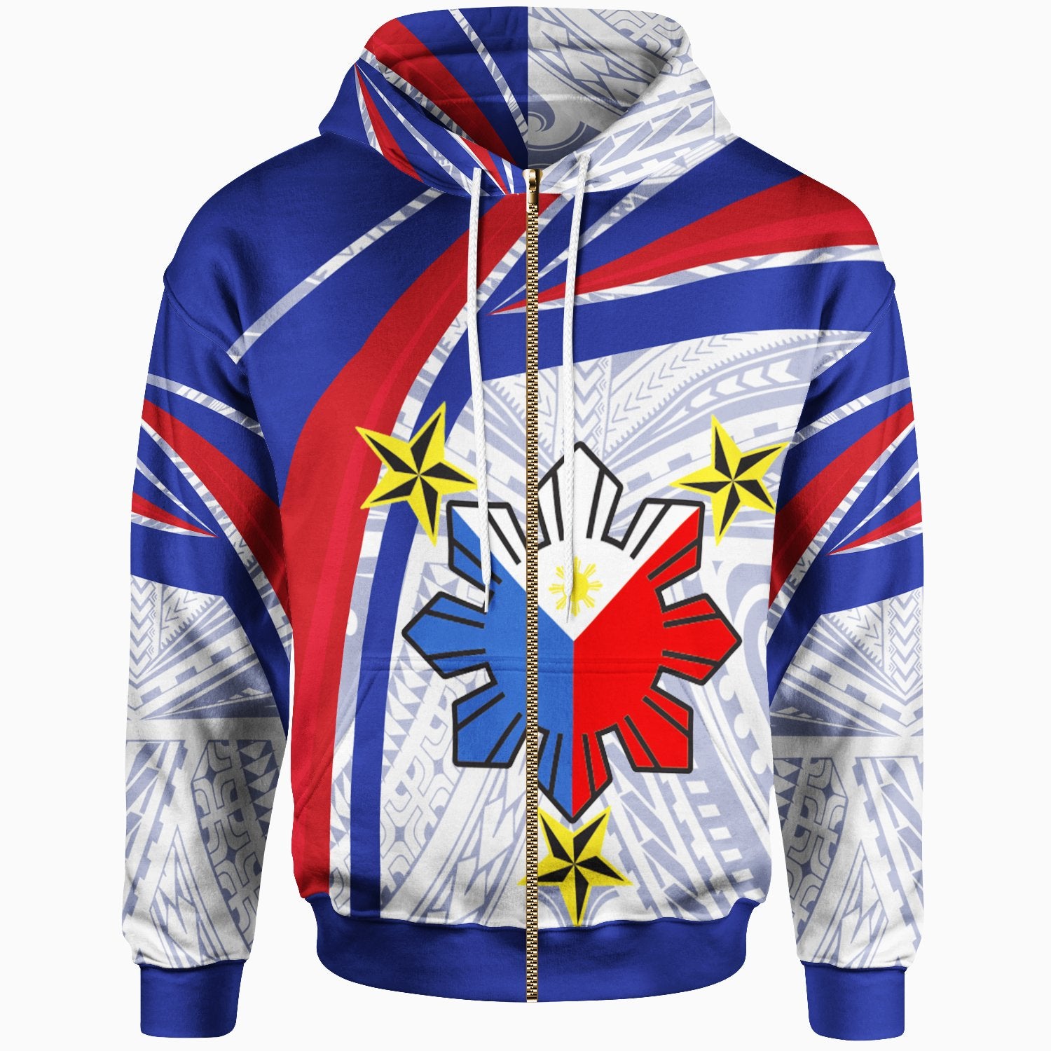 Philippines Zip up Hoodie Polynesian Pattern With Flag Unisex Blue - Polynesian Pride