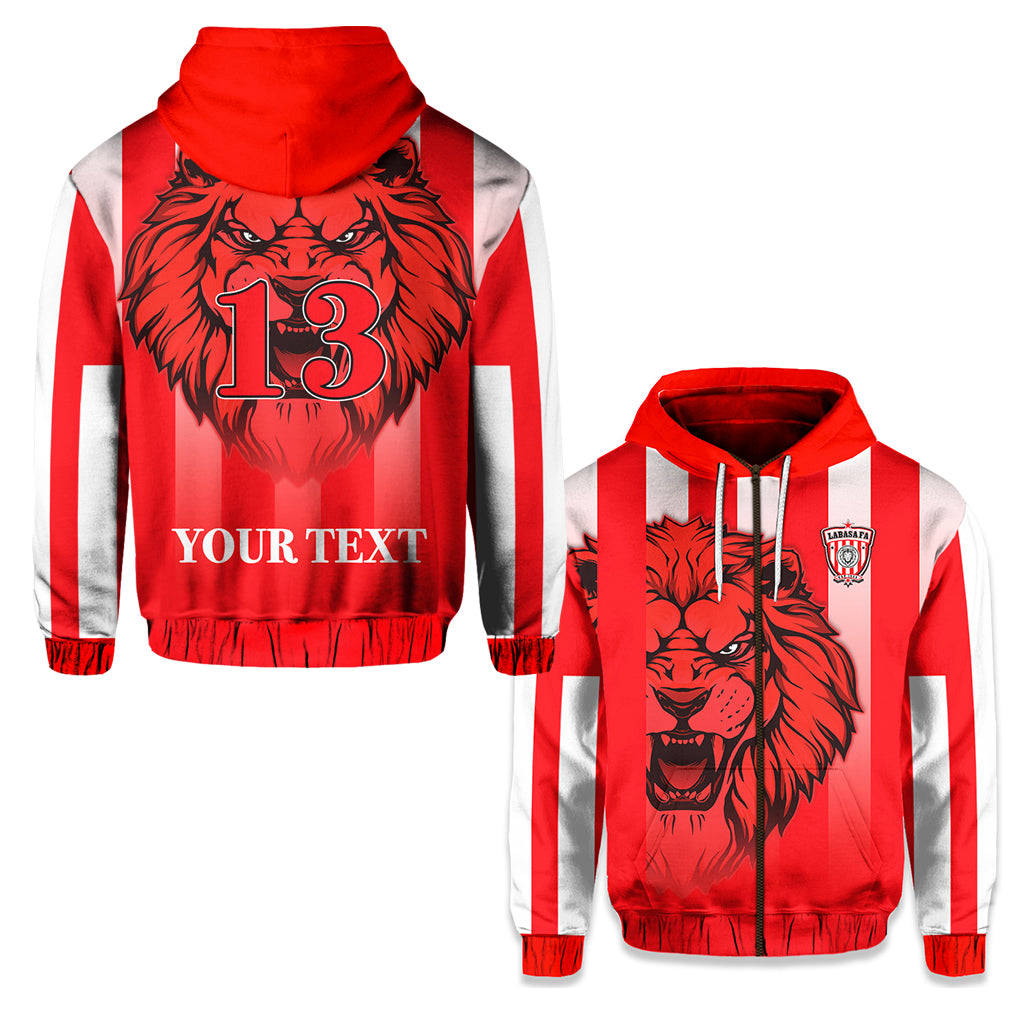 Custom LABASA FA Zip Hoodie Football Fijian Custom Text and Number LT13 Unisex Red - Polynesian Pride