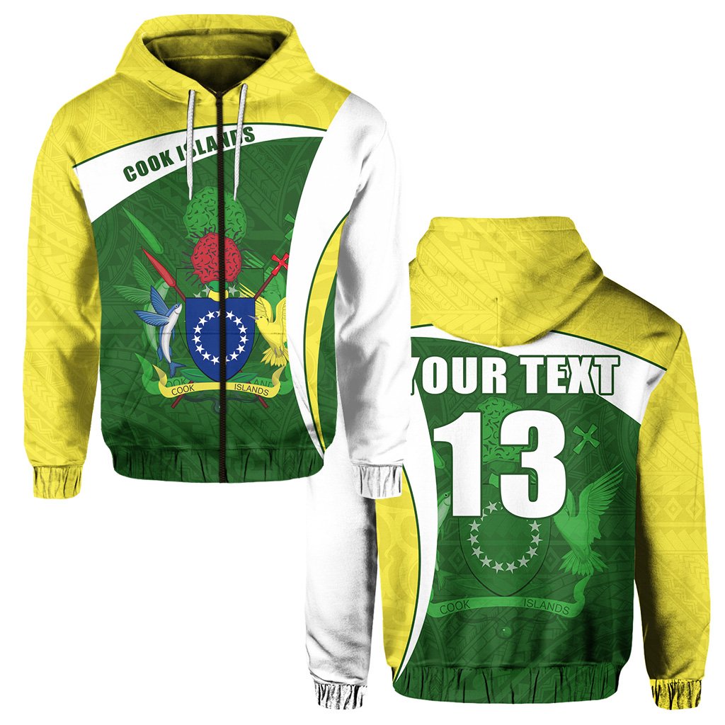 Custom Cook Islands Rugby Zip Hoodie Fresh Lifestyle Custom Text and Number Unisex Green - Polynesian Pride