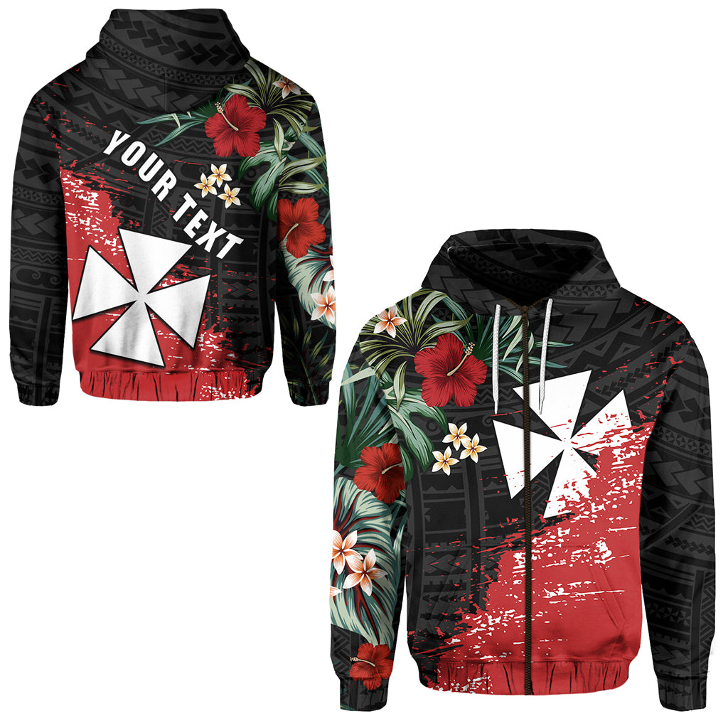 Custom Wallis and Futuna Polynesian Zip Hoodie Fantastic Flowers LT13 Unisex Black - Polynesian Pride