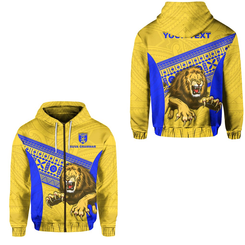 Custom Suva Grammar Fashion Zip Hoodie (For Kid) Fiji School Version Lion Gold LT13 Unisex Gold - Polynesian Pride