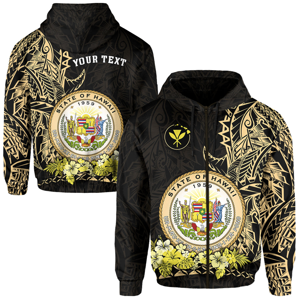 Custom Hawaiian Polynesian Zip Hoodie Gold Seal of Hawaii LT13 Unisex Gold - Polynesian Pride