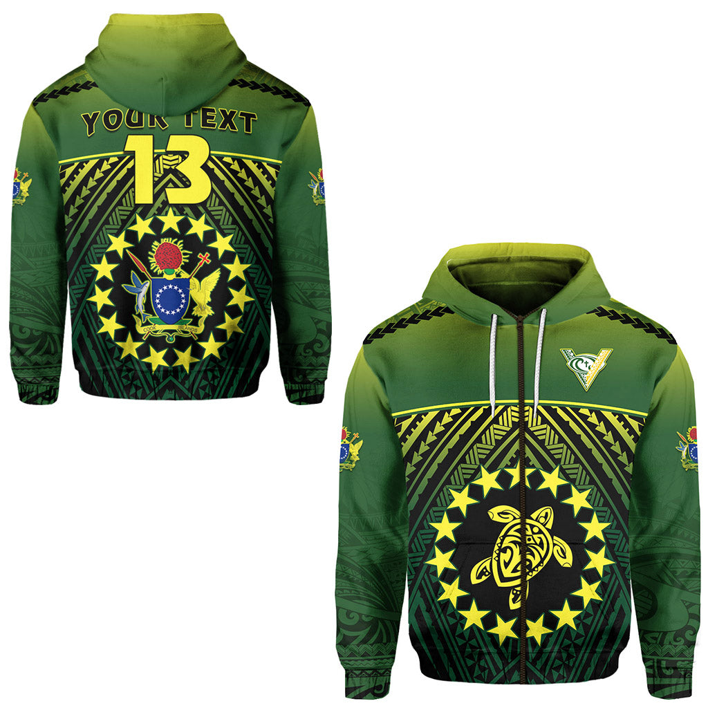 Custom The Kukis Zip Hoodie Cook Islands Rugby Custom Text and Number LT13 Unisex Green - Polynesian Pride