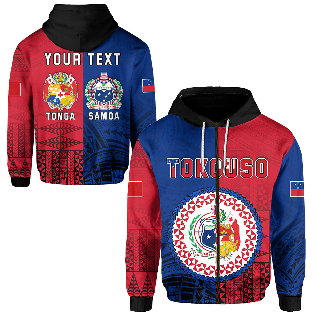 Custom TokoUso Zip Hoodie Tonga and Samoa Together LT13 Unisex Blue - Polynesian Pride