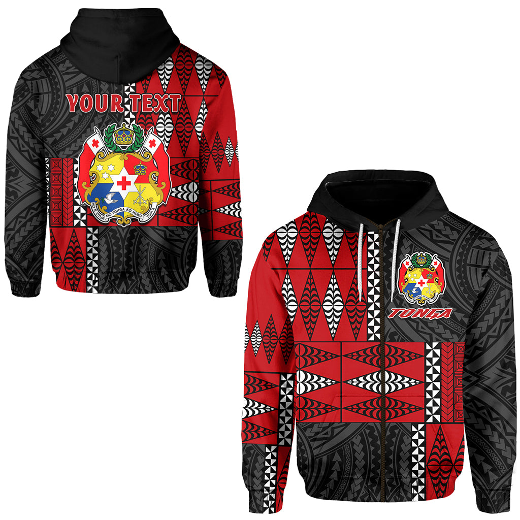 Custom Tonga Zip Hoodie Tongan Pattern Mix Polynesian LT13 Unisex Red - Polynesian Pride