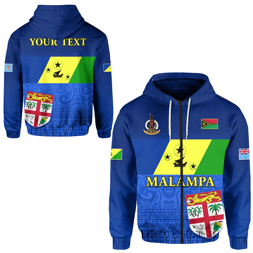 Custom Malampa Fiji Day Zip Hoodie Vanuatu Proud LT13 Unisex Blue - Polynesian Pride