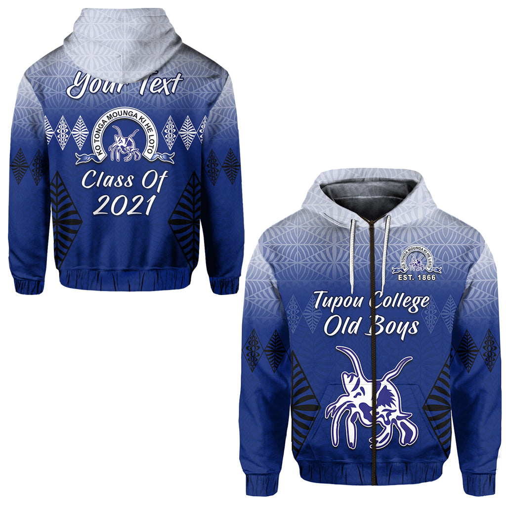 Custom Tupou College Zip Hoodie Old Boys Tongan Tapa Class Year and Your Text LT13 Unisex Blue - Polynesian Pride