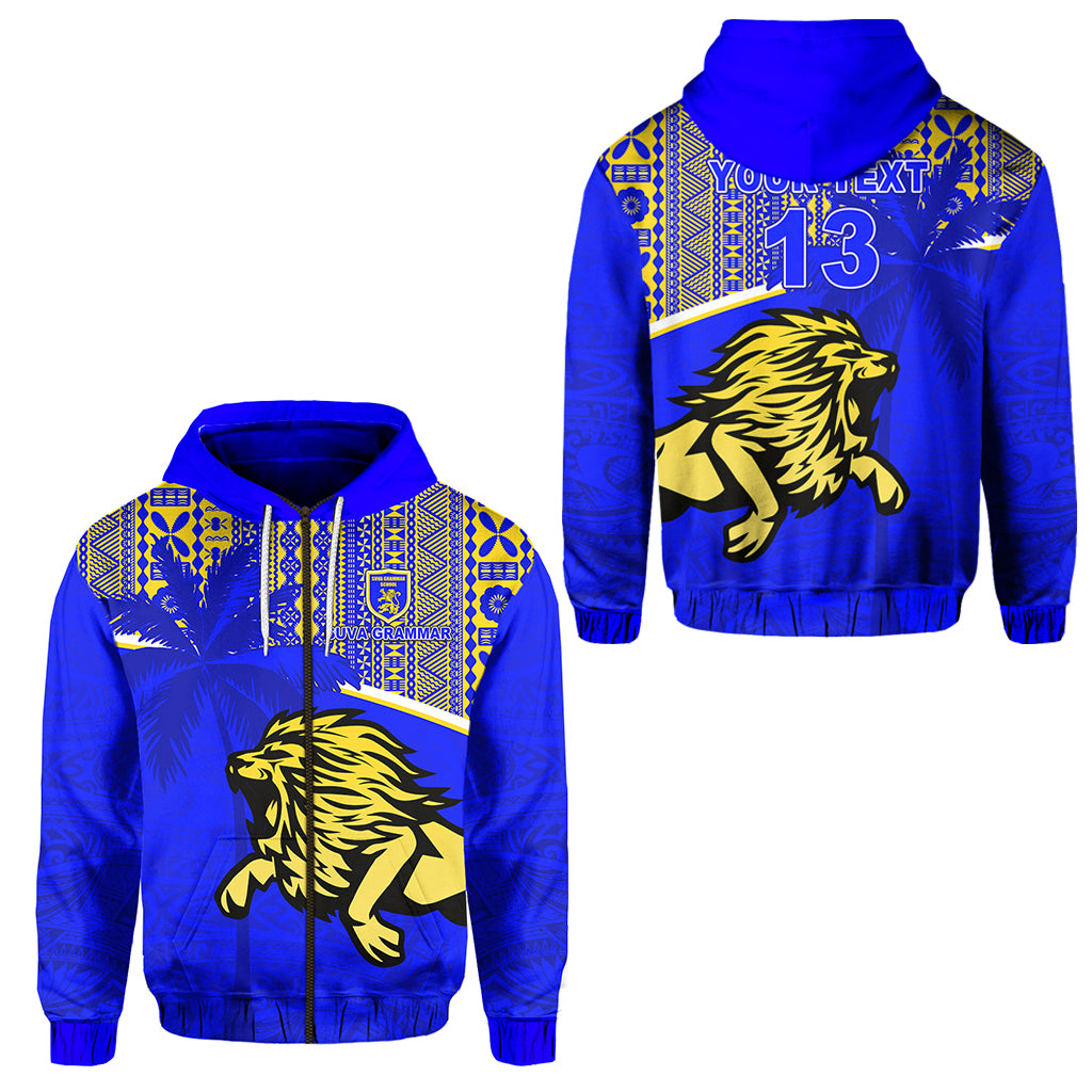 Custom Suva Grammar School Zip Hoodie Spirit Lion Custom Text and Number LT13 Unisex Blue - Polynesian Pride