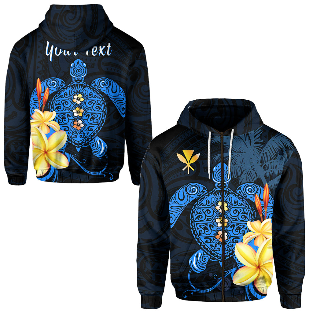 Custom Hawaii Turtle Zip Hoodie Hawaiian Flowers Version Blue Elegant LT13 Unisex Blue - Polynesian Pride