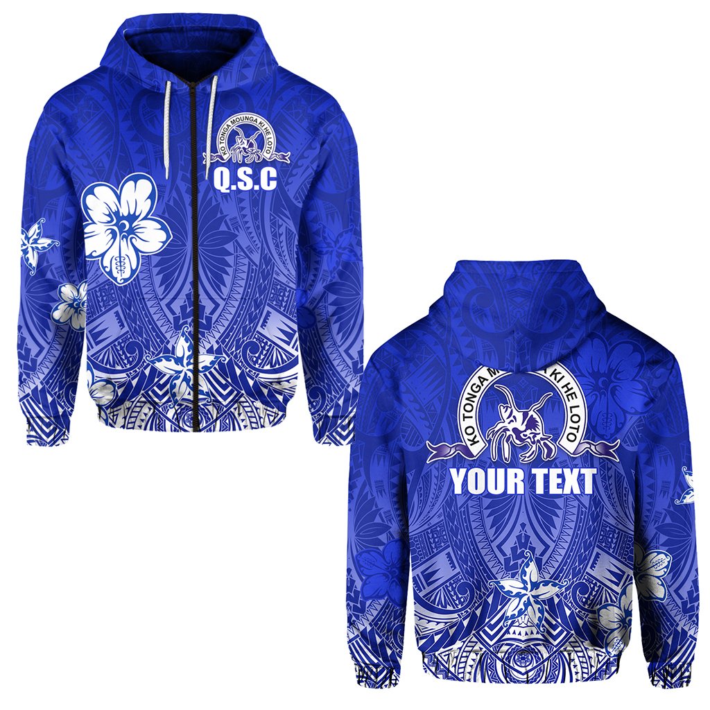 Custom Queen Salote College Zip Hoodie Spirit Unisex Blue - Polynesian Pride