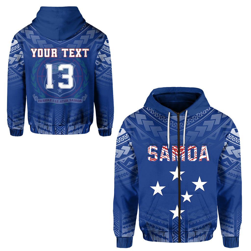 Custom Samoa Zip Hoodie KID Simple Polynesian Custom Text and Number LT13 Unisex Blue - Polynesian Pride