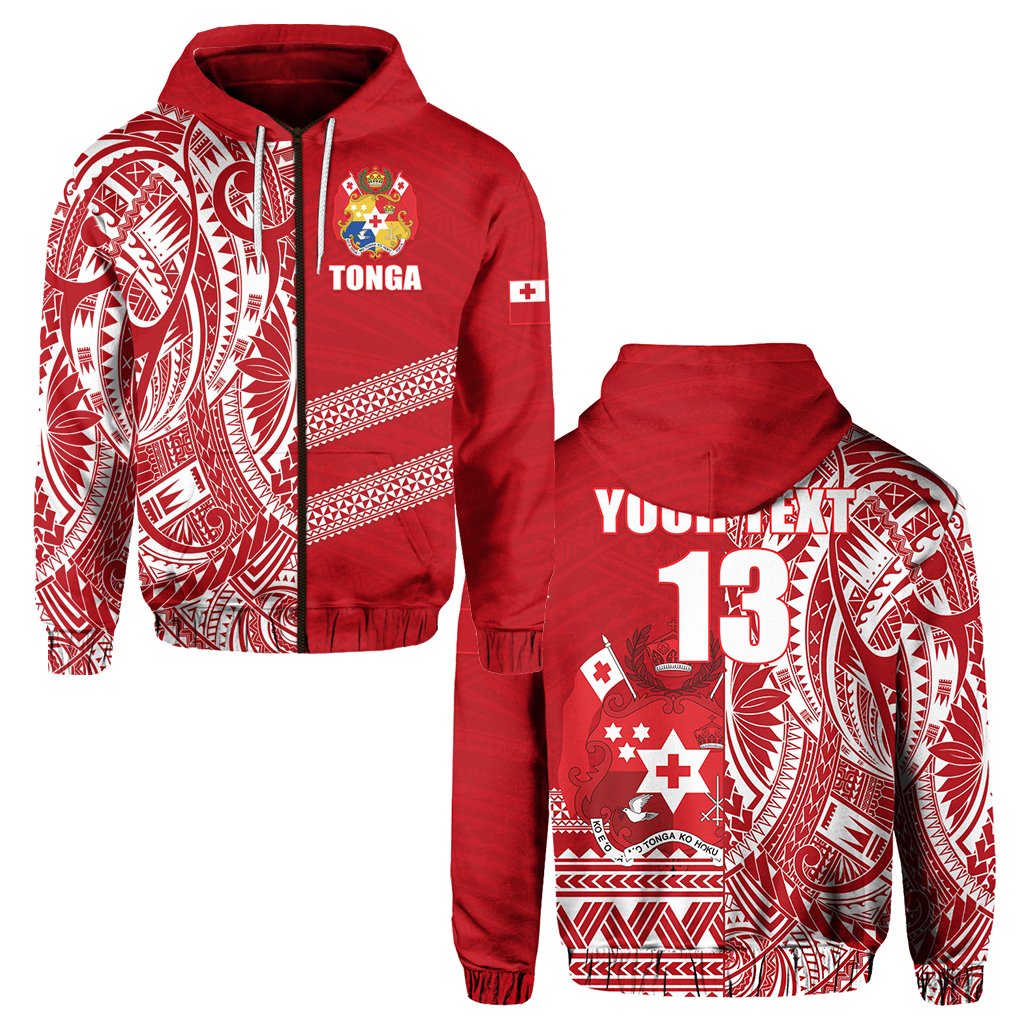 Custom Tonga Rugby Zip Hoodie Rustic Unisex Red - Polynesian Pride