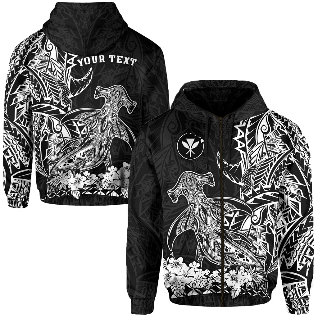 Custom Hawaii Polynesian Zip Hoodie Wild Hammerhead Sharks LT13 Unisex Black - Polynesian Pride