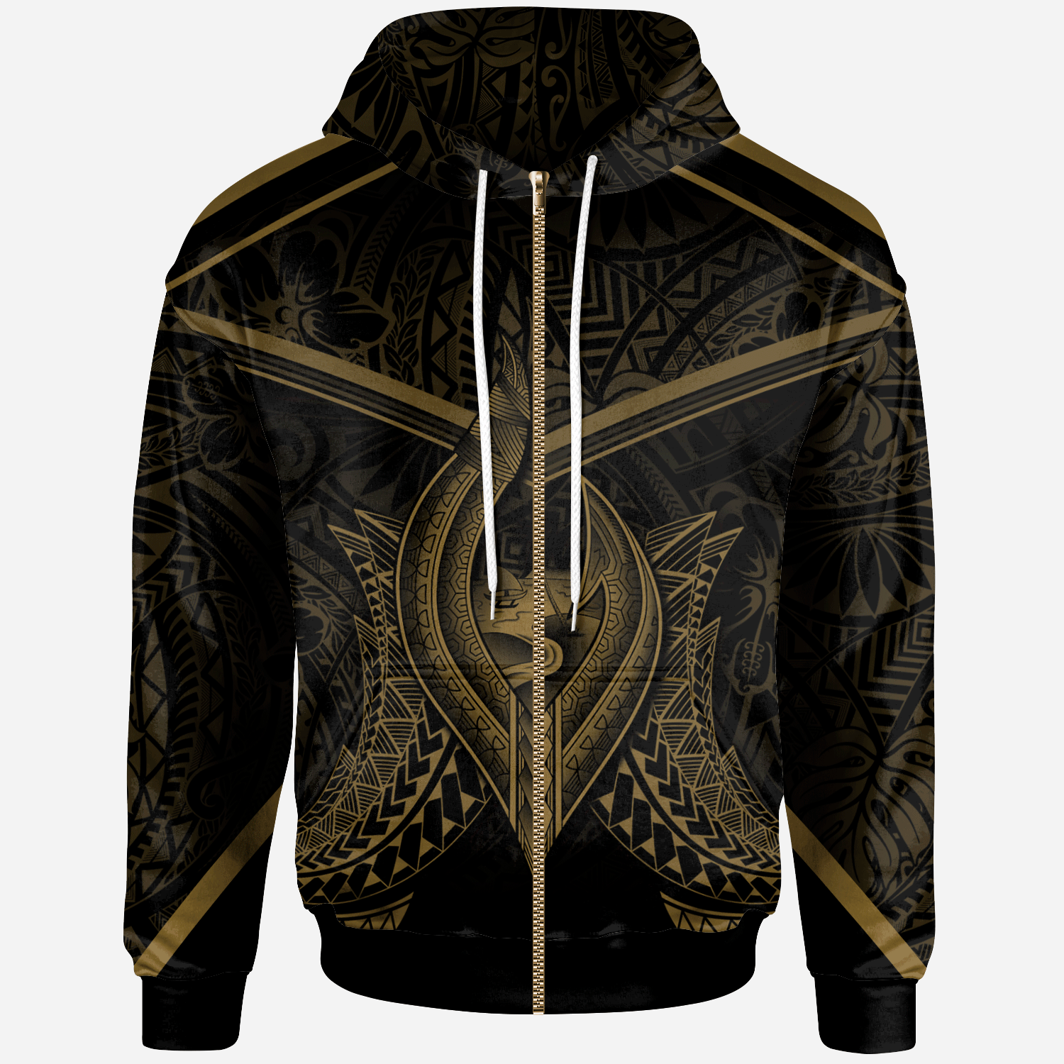 Guam Zip Hoodie Guam Seal With Line Style Gold Version Unisex Black - Polynesian Pride