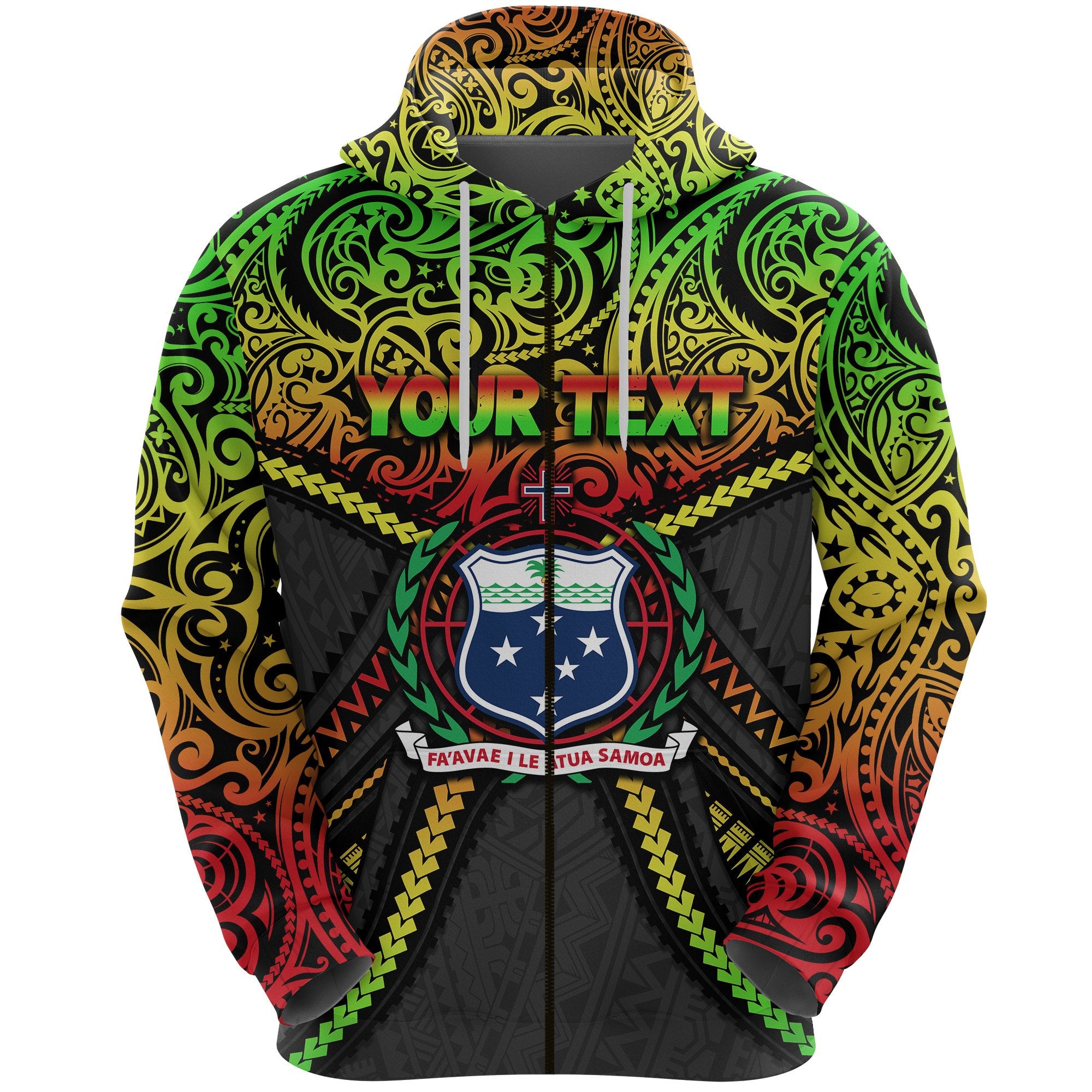 Custom Samoa Zip Hoodie Polynesian Tattoo Seashore Unisex Reggae - Polynesian Pride