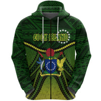Cook Islands Zip Hoodie Polynesian Tattoo Seashore Unisex Green - Polynesian Pride