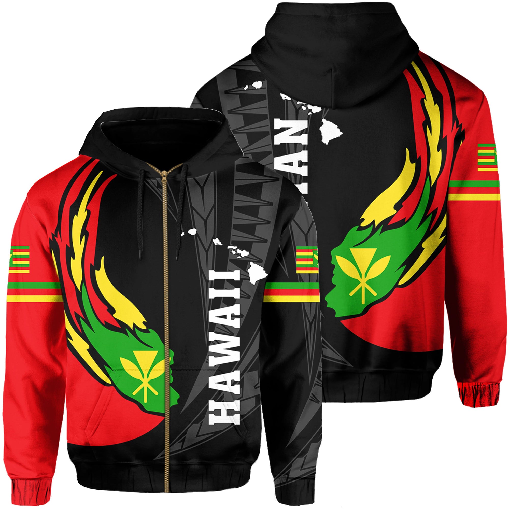 Hawaii Polynesian Kanaka Map Hoodie Zip Ball Style Ver 2.0 Unisex Black - Polynesian Pride