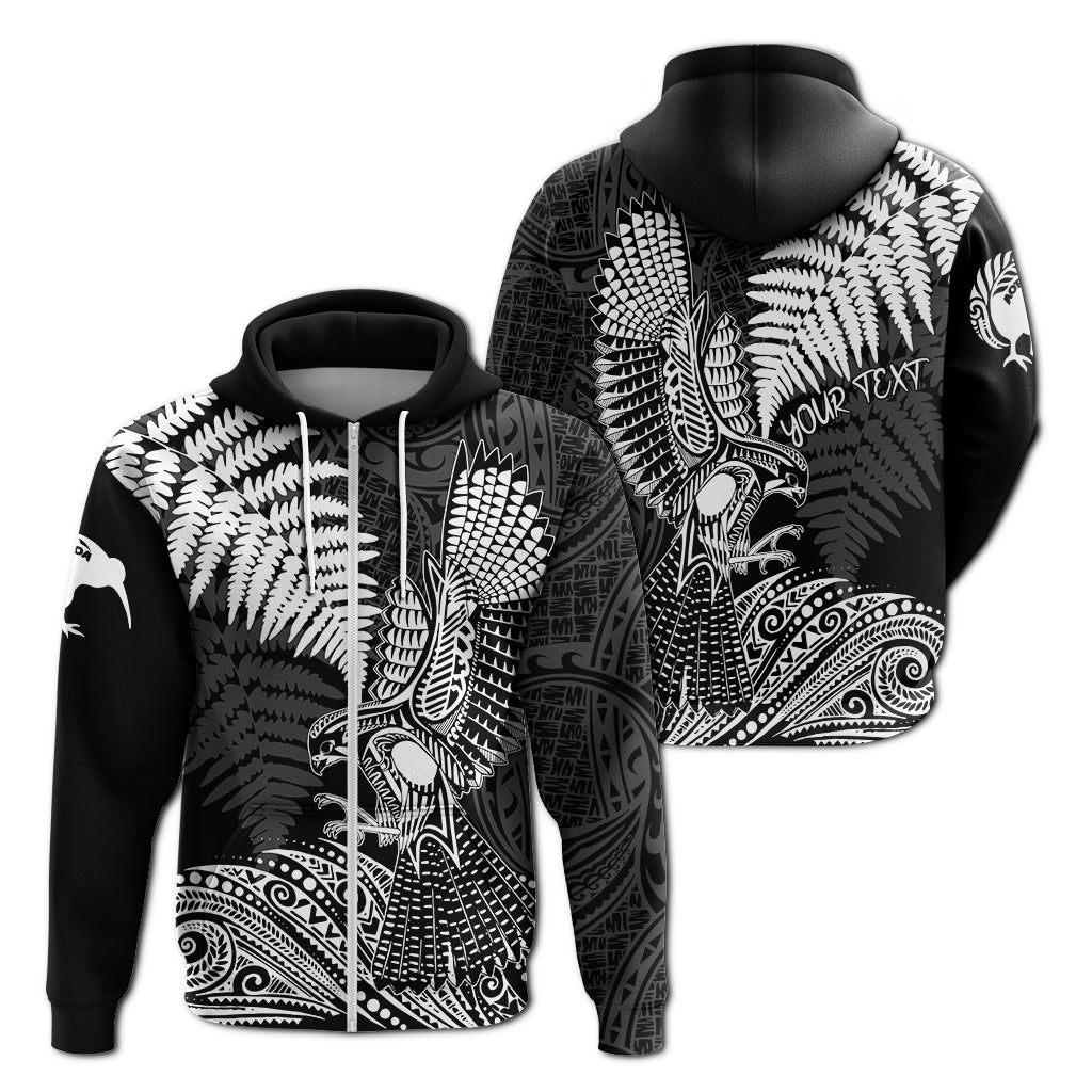 Custom Aotearoa Silver Fern Zip up Hoodie Flying Karearea LT7 - Polynesian Pride