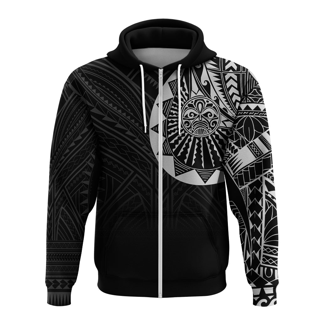 Polynesian Full Sleeve Tattoo Zip up Hoodie Silver Vibes LT7 Unisex Black - Polynesian Pride
