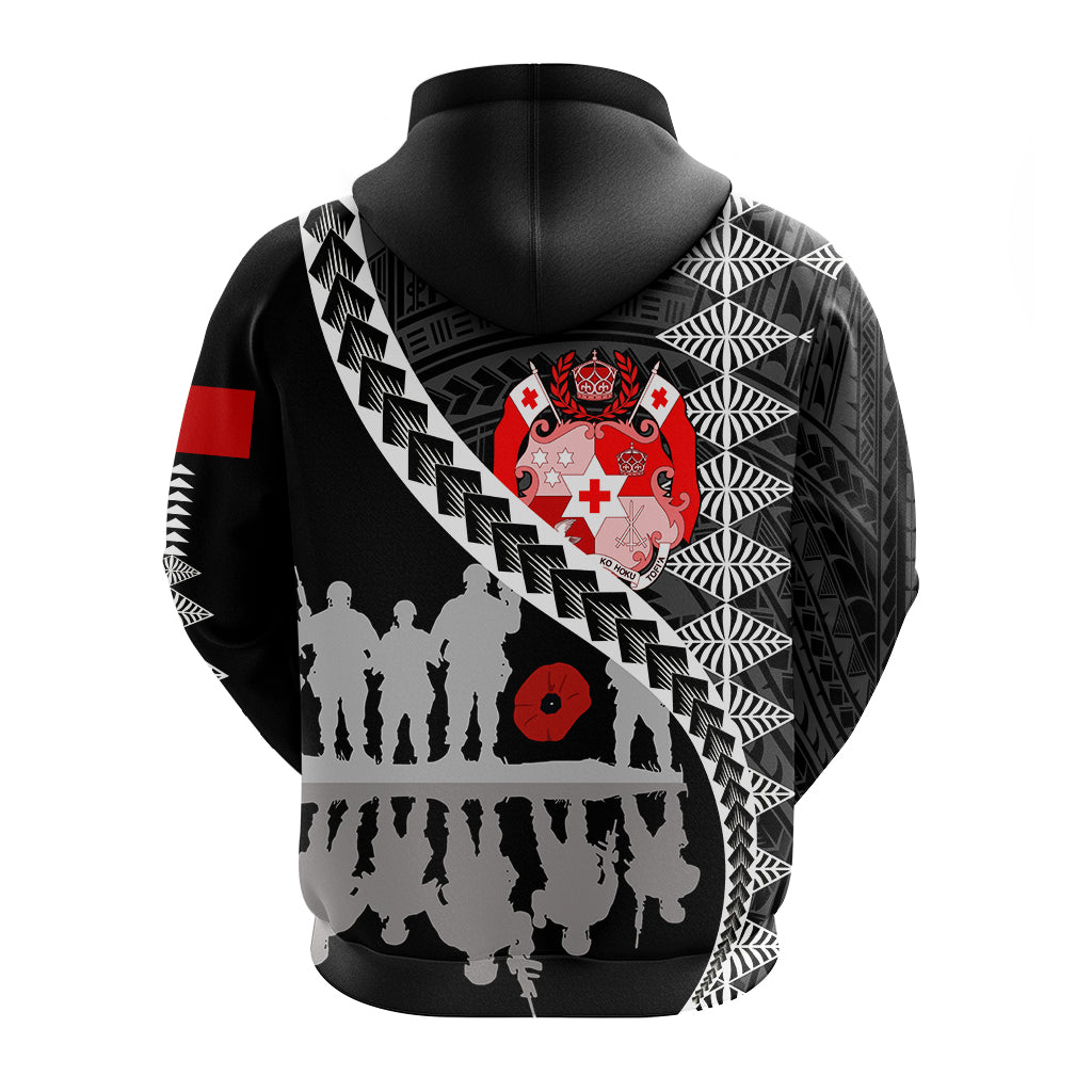 Tonga ANZAC Day Black & White Zip up Hoodie Lest We Forget LT7 - Polynesian Pride