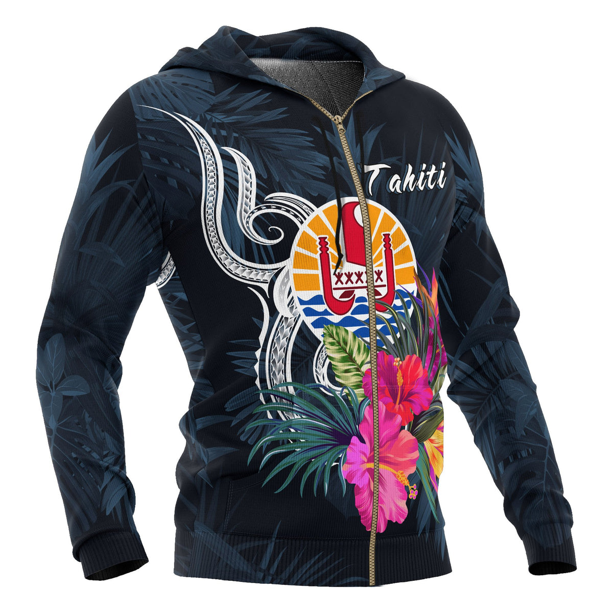 Tahiti Polynesian Zip up Hoodie Tropical Flower - Polynesian Pride