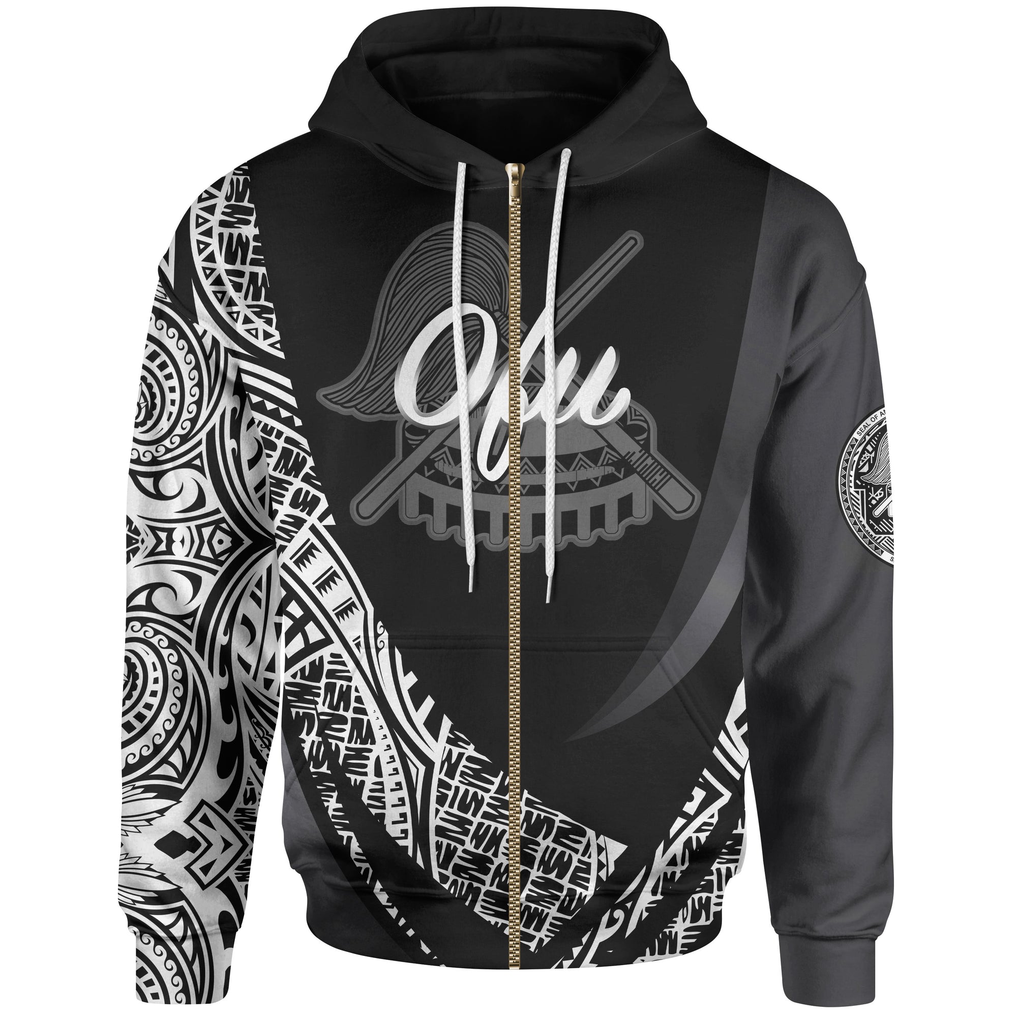 American Samoa Zip Hoodie Manua ofu Polynesian Patterns Sport Style Unisex Black - Polynesian Pride