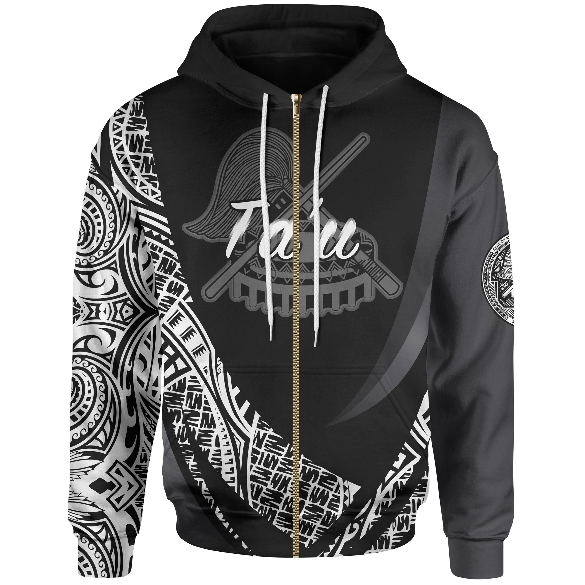 American Samoa Zip Hoodie Manua Tau Polynesian Patterns Sport Style Unisex Black - Polynesian Pride