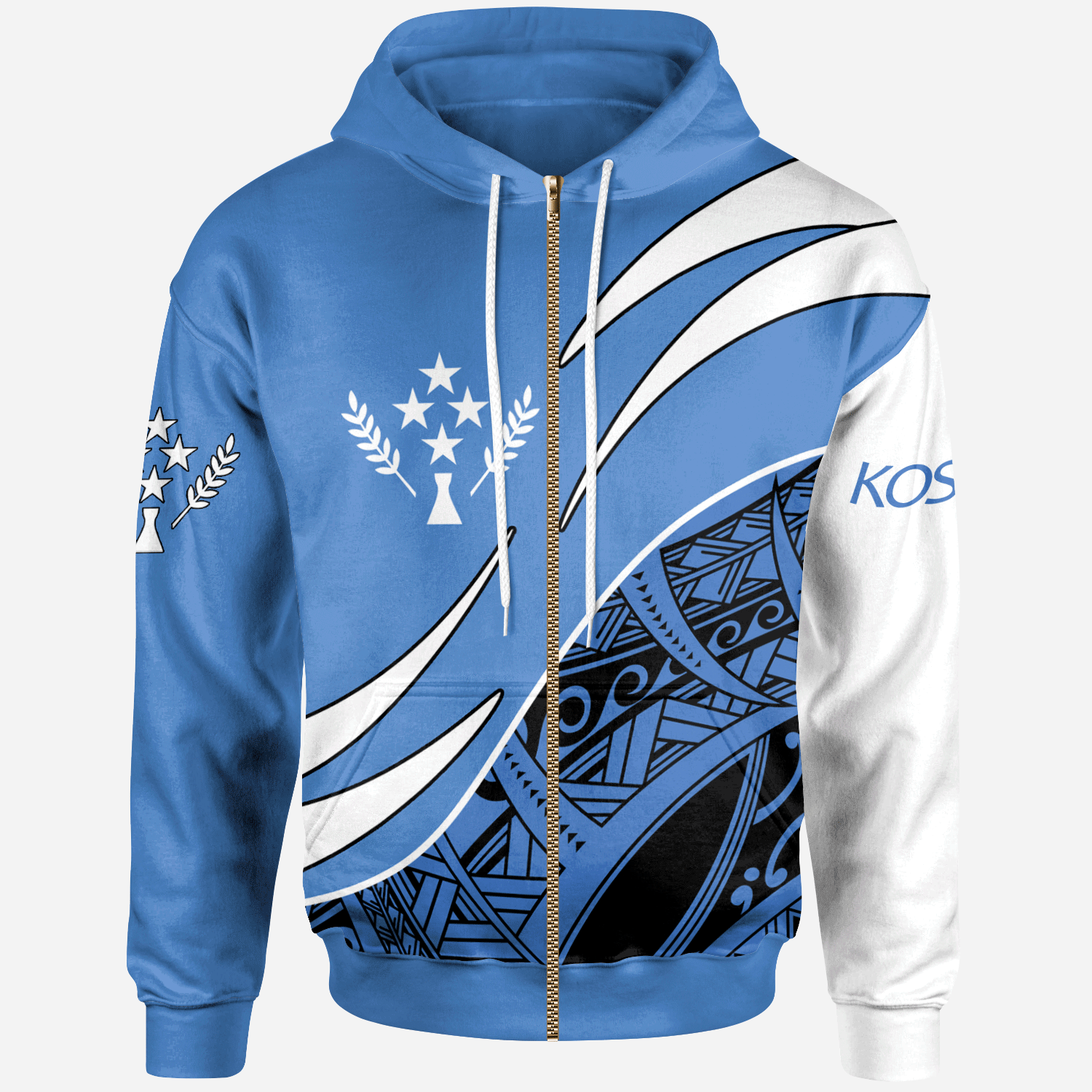 Kosrae Zip Hoodie Symmetrical Lines Unisex Blue - Polynesian Pride