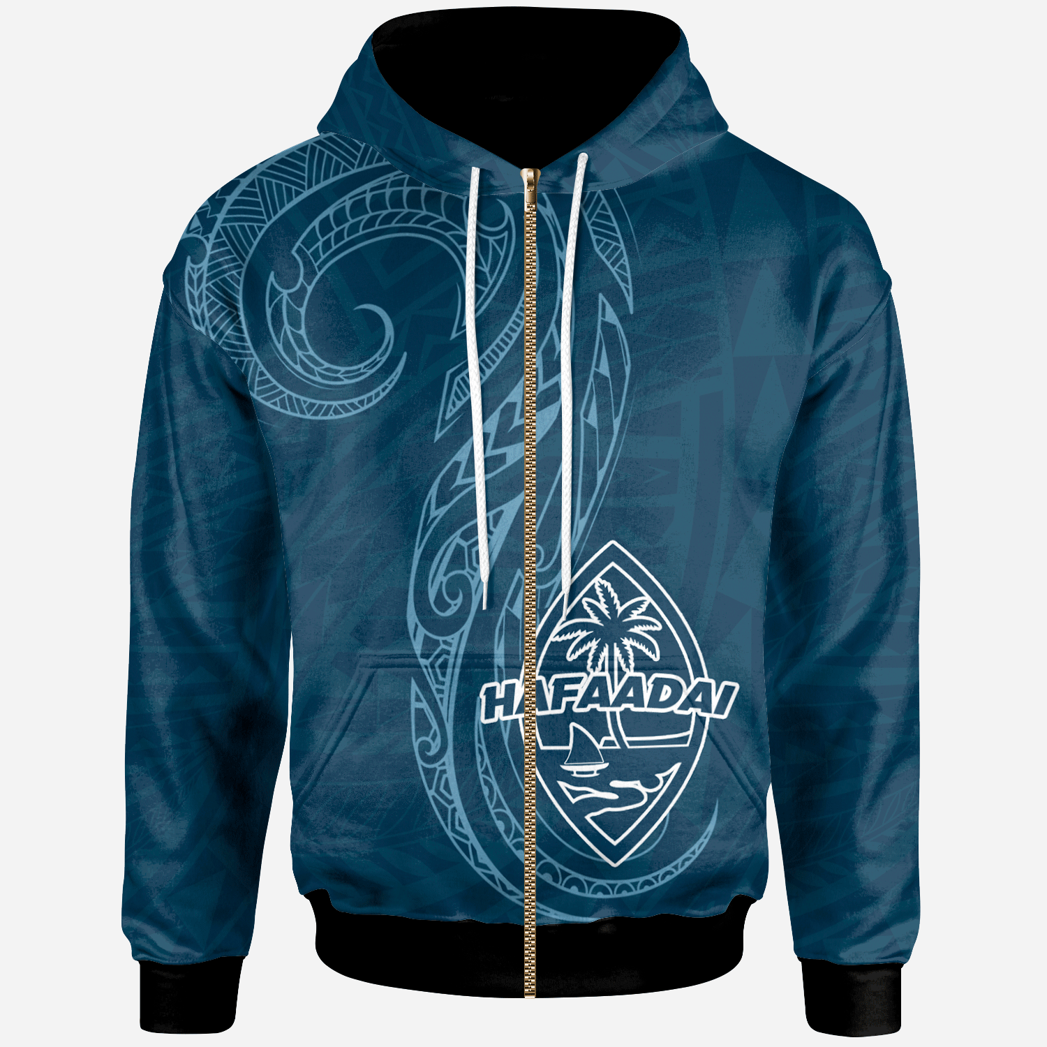 Guam Zip Hoodie Hafa Adai Pattern Style Unisex Blue - Polynesian Pride