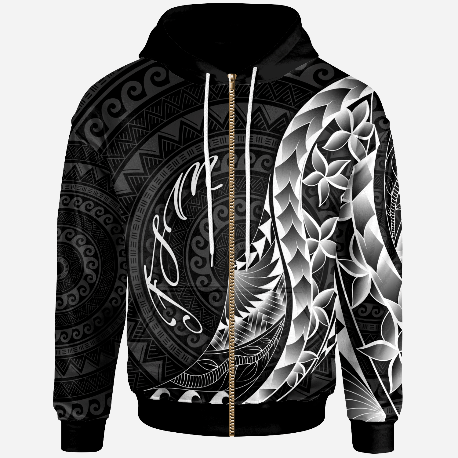 Federated States of Micronesia Zip Hoodie Polynesian Pattern Style Unisex Black - Polynesian Pride