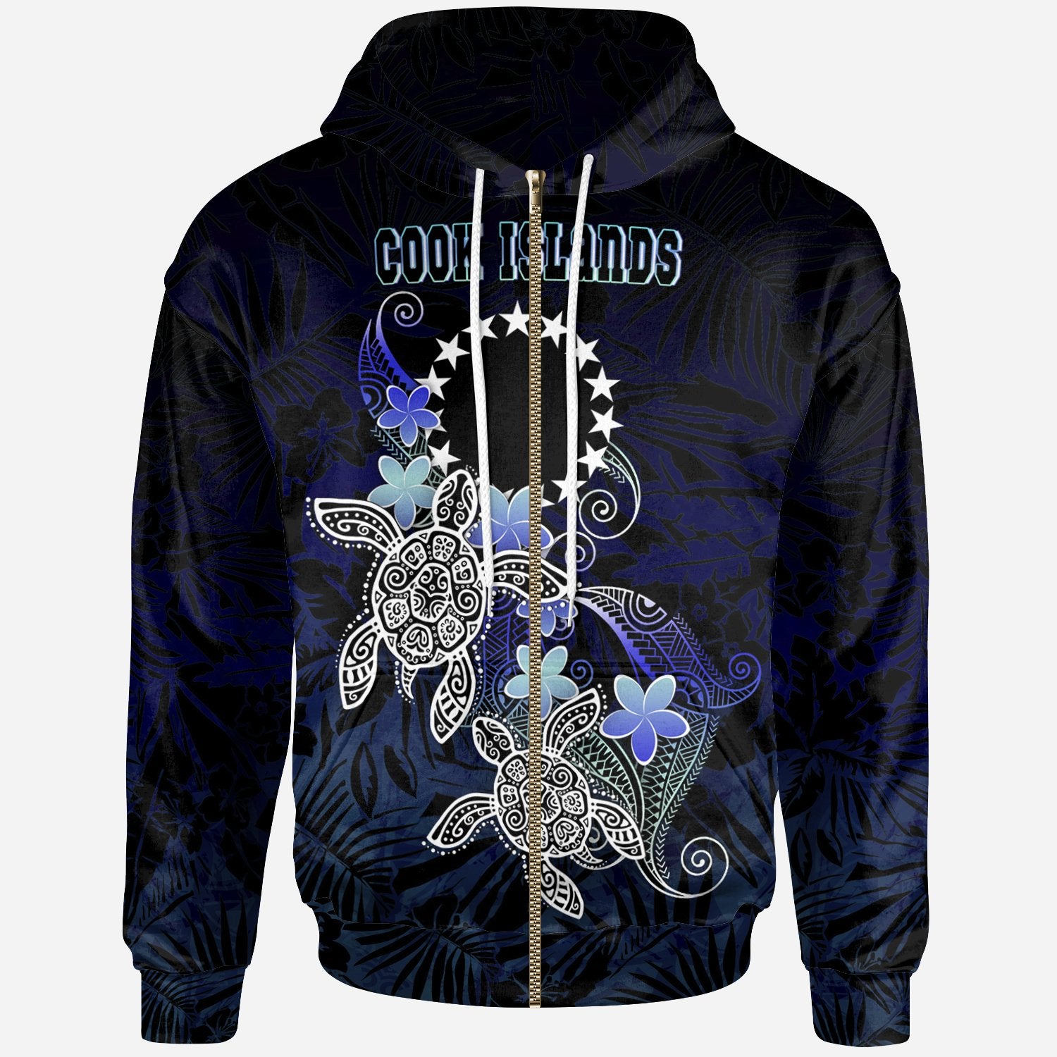 Cook Islands Polynesian Zip up Hoodie Blue Turtle Couple Unisex Blue - Polynesian Pride