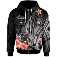 Cook Islands Custom Zip Hoodie Polynesian Hibiscus Pattern Style Unisex Black - Polynesian Pride