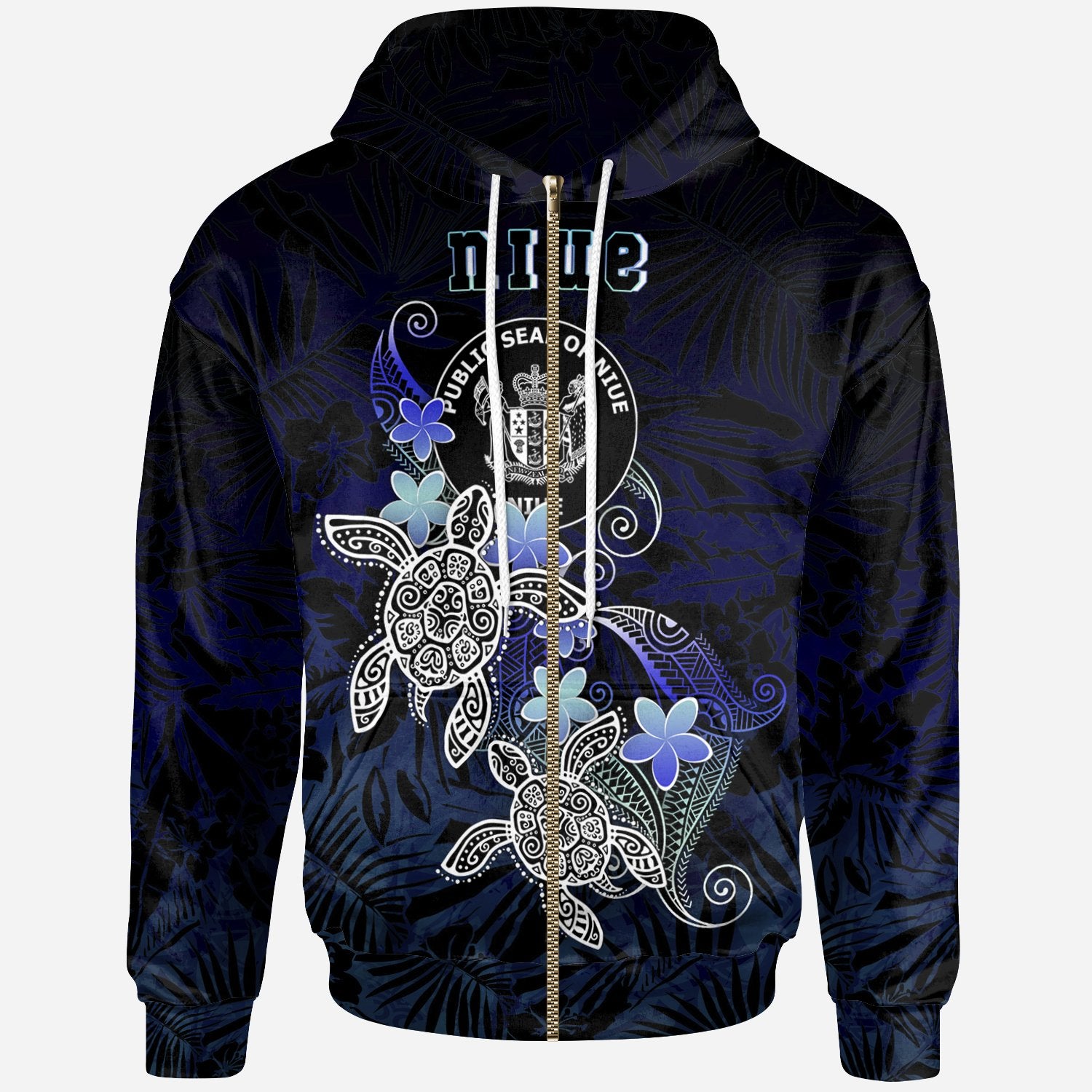 Niue Polynesian Zip up Hoodie Blue Turtle Couple Unisex Blue - Polynesian Pride