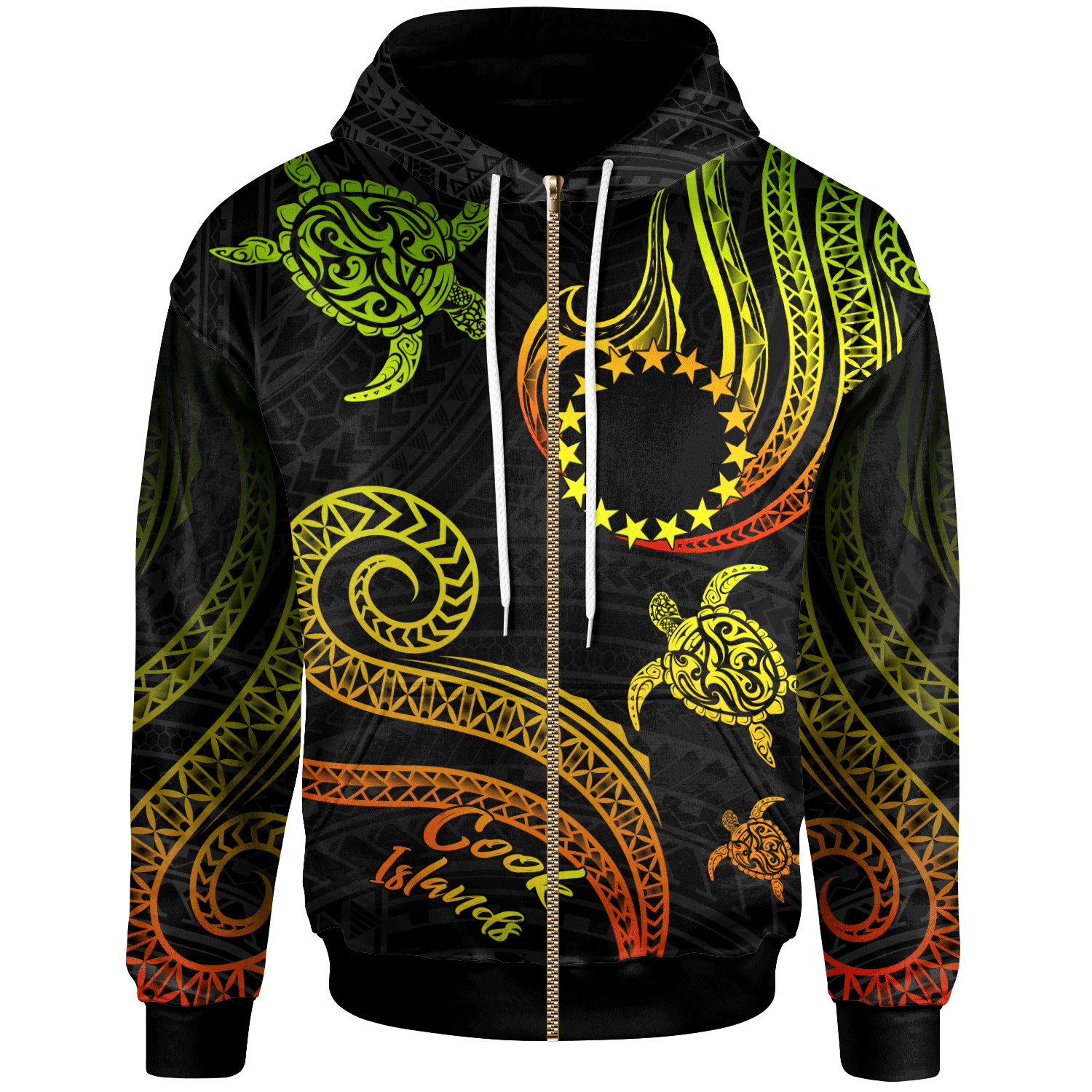 Cook Islands Zip Hoodie Polynesian Turtle With Pattern Reggae Unisex Reggae - Polynesian Pride