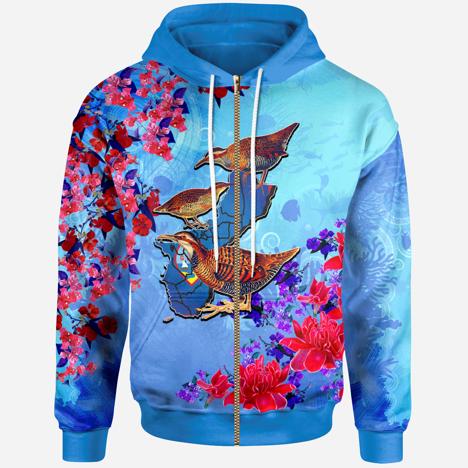 Guam Zip Hoodie KoKo Bird With Map Unisex Blue - Polynesian Pride