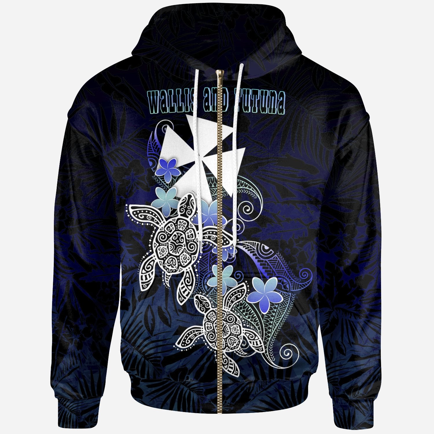 Wallis and Futuna Polynesian Zip up Hoodie Blue Turtle Couple Unisex Blue - Polynesian Pride