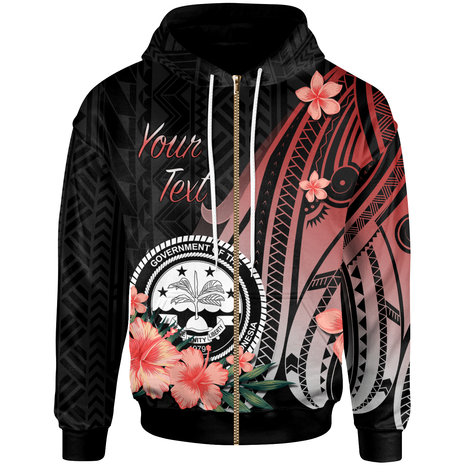 Federated States of Micronesia Custom Zip Hoodie Red Polynesian Hibiscus Pattern Style Unisex Red - Polynesian Pride