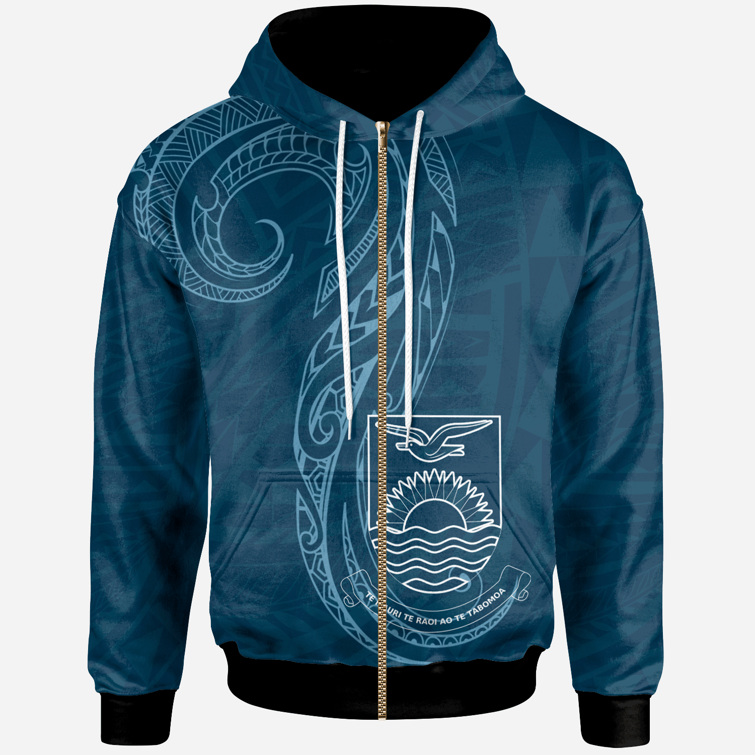 Kiribati Zip Hoodie Polynesian Style Unisex Blue - Polynesian Pride