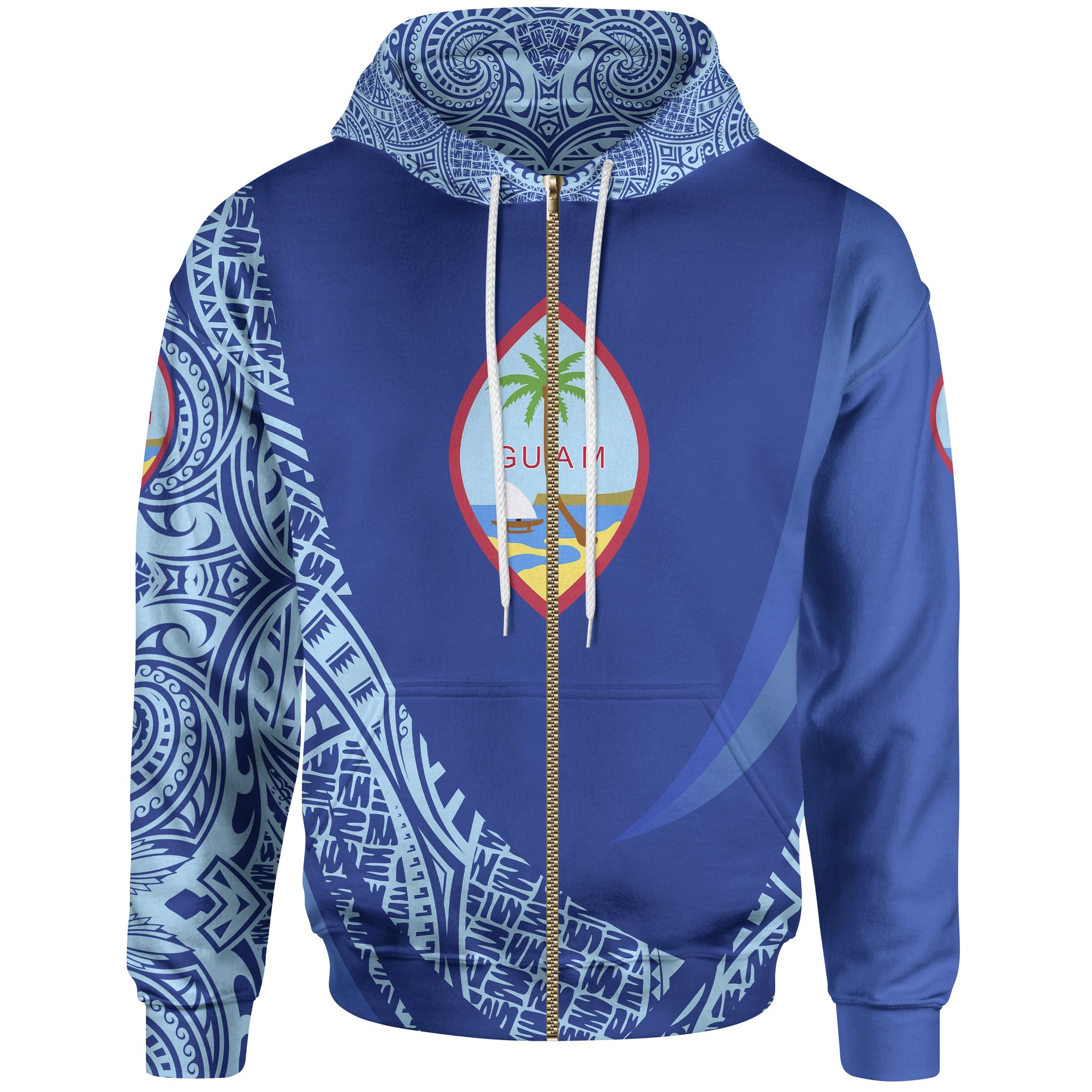 Guam Zip Hoodie Polynesian Patterns Sport Style Unisex Blue - Polynesian Pride
