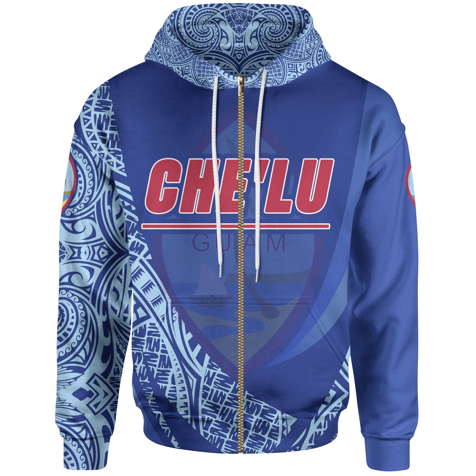 Guam Zip Hoodie Chelu Polynesian Patterns Sport Style Unisex Blue - Polynesian Pride