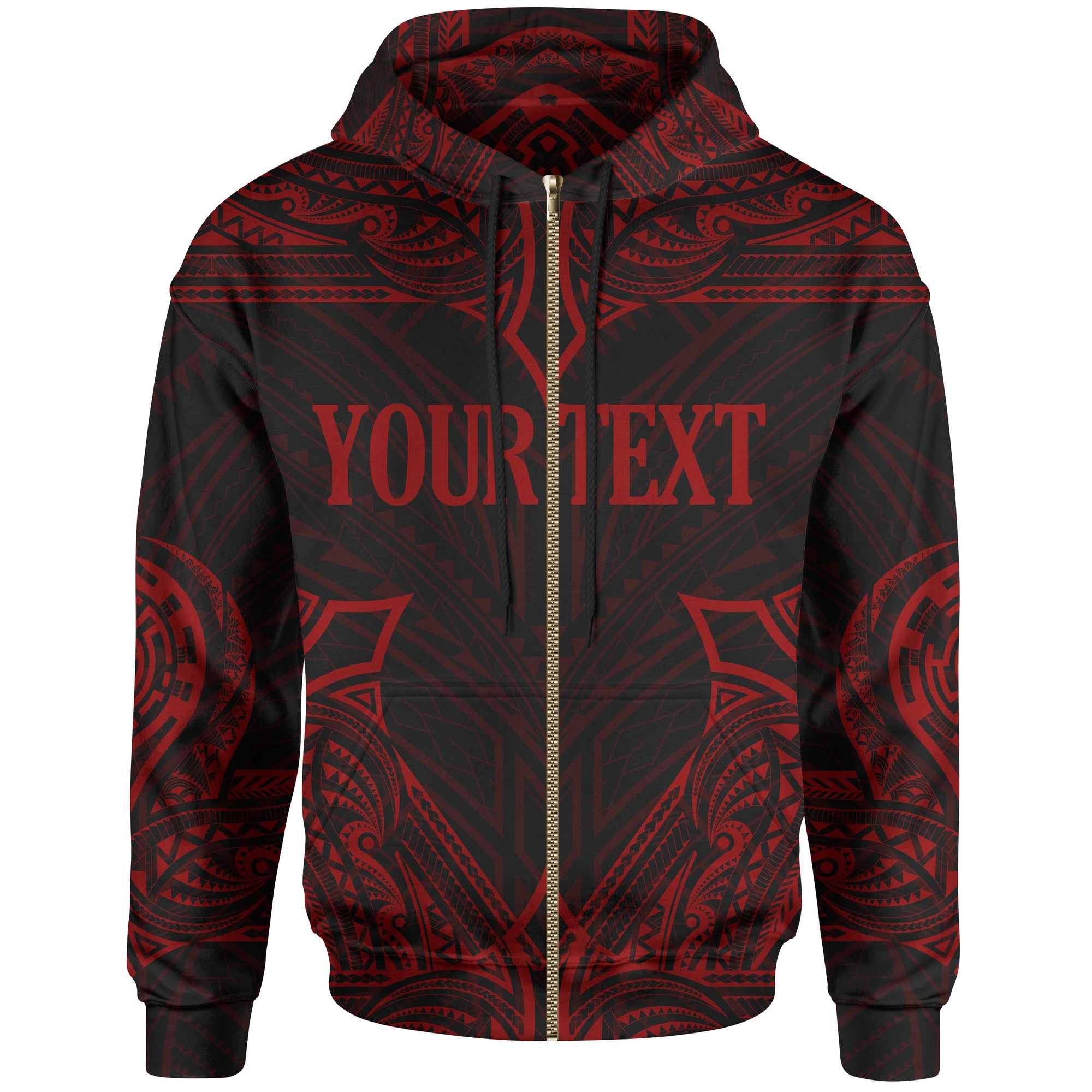 Tonga Custom Zip up Hoodie Coat of Arms With Patterns Red Color Unisex Black - Polynesian Pride