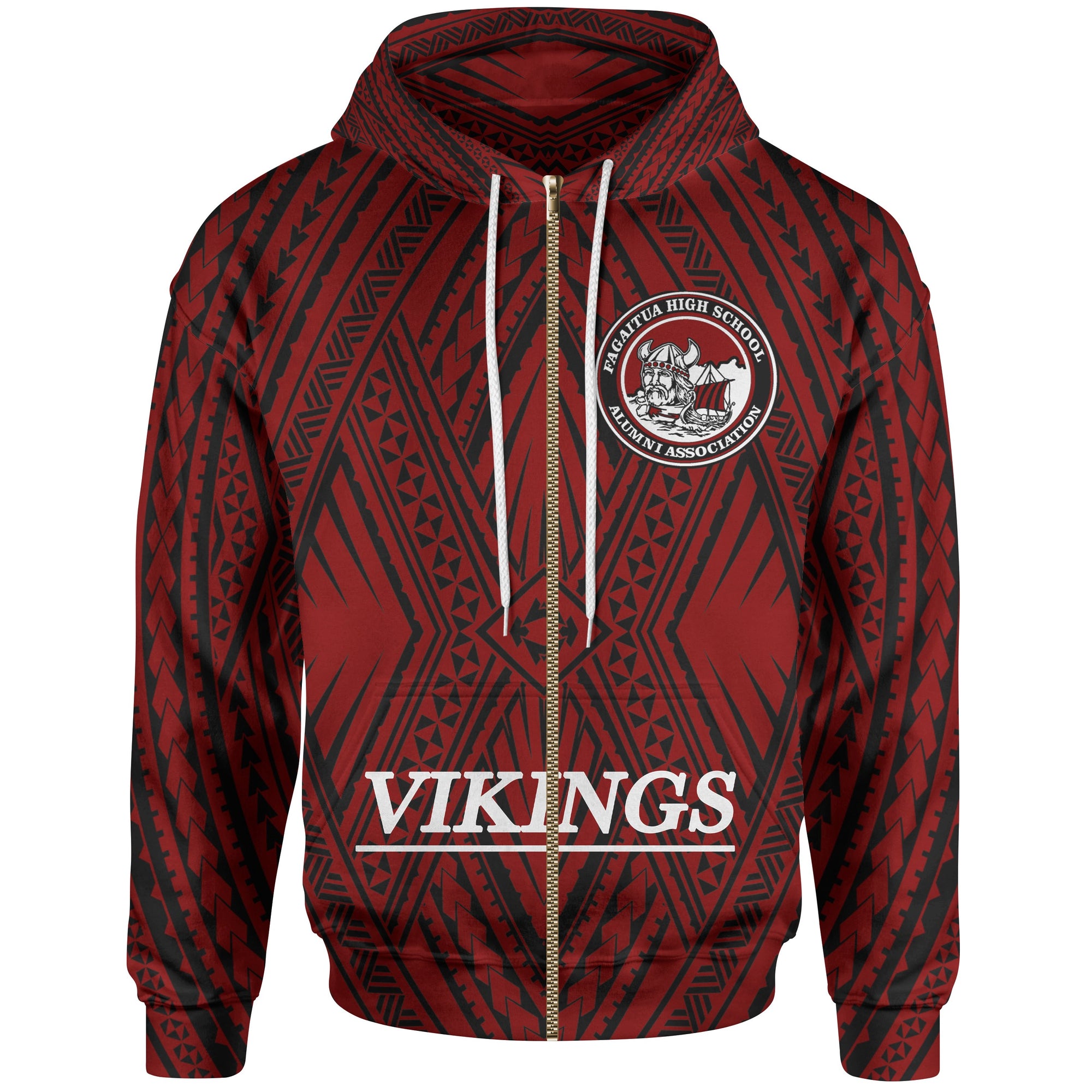 Samoa Zip Hoodie Vikings Fagaitua High School Polynesian Patterns Unisex Red - Polynesian Pride