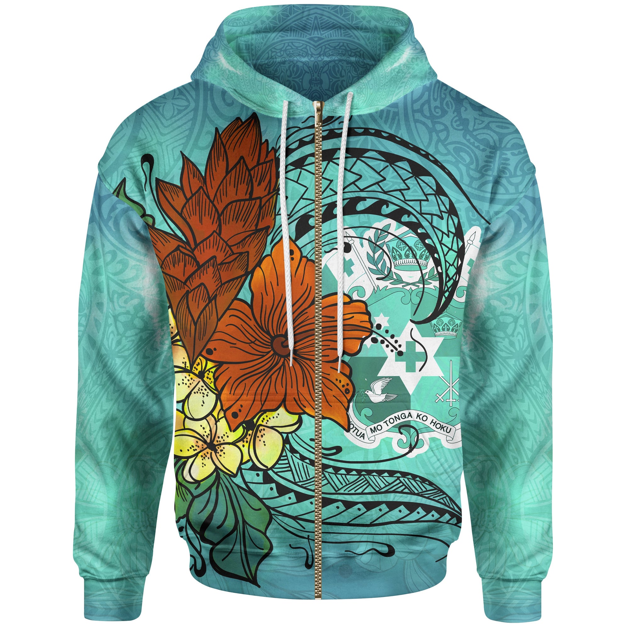 Tonga Zip Hoodie Tropical Flowers Style Unisex Blue - Polynesian Pride