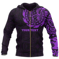 Maori Tangaroa Tattoo Zip Hoodie Customized Purple Unisex Black - Polynesian Pride