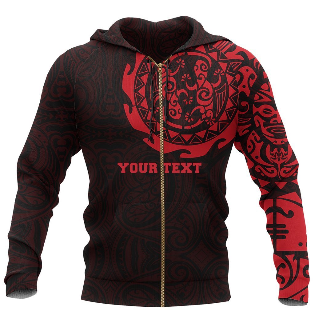 Maori Tangaroa Tattoo Zip Hoodie Customized Red Unisex Black - Polynesian Pride