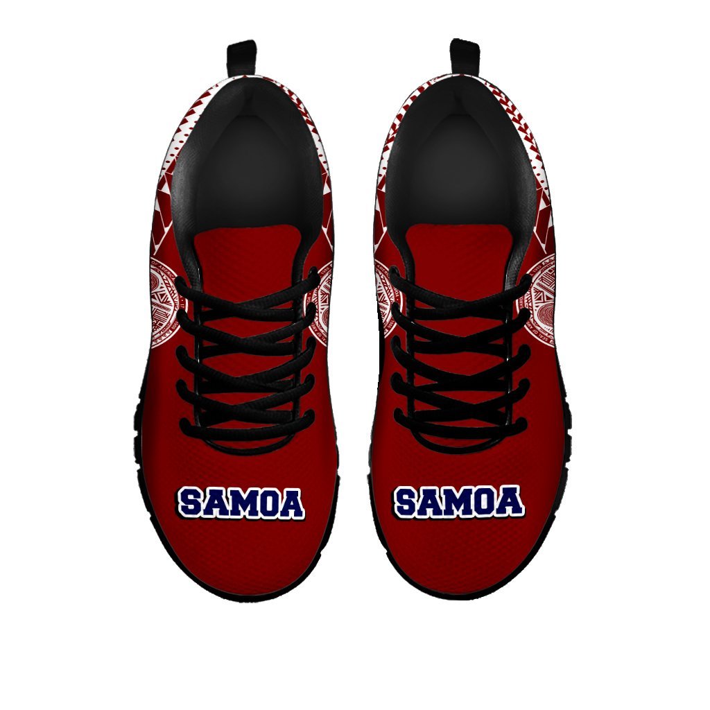 American Samoa Athletic Sneakers - American Samoa Seal Polynesian Tattoo Behind (Red Version) - A0 - Polynesian Pride