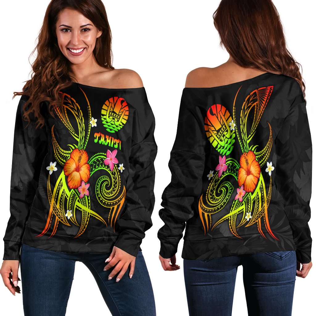 Polynesian Tahiti Women's Off Shoulder Sweater - Legend of Tahiti (Reggae) Art - Polynesian Pride