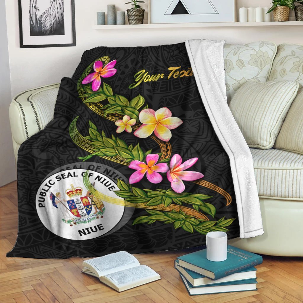 Niue Polynesian Custom Personalised Blanket - Plumeria Tribal White - Polynesian Pride